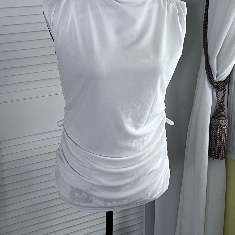 Donna Karan White Ruched Top